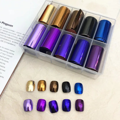 10 Patterns New Metal Nail Foils for Transfer Paper Stickers Floral Chameleon Nails Wraps DIY Water Marble Nail Art Decorations