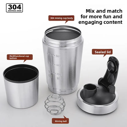 New Stainless Steel Cup Mixer Whey Protein Powder Sports Shaker Water Bottle Detachable Single Layer Outdoor Drink Kettle