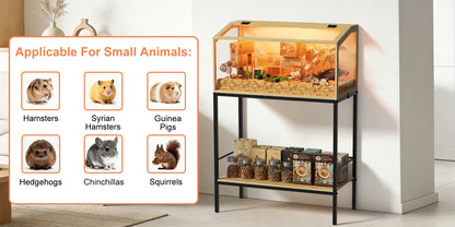 Large Wooden Hamster Cage Clear Tempered Glass Pet Small Animal Habitat Cage Playful Hutch House