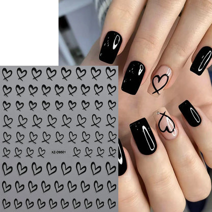 8pcs/set Mini Red Heart Valentines Nail Stickers Irregular Love Stripe Gold/Silver Nail Decals Sliders Laser Shiny Manicure Acce