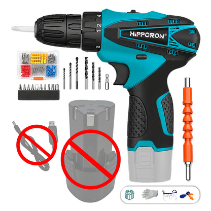 Hippcron 12V Lithium Electric Drill Tapping Cordless Impact Tool Ratchet Set Multifunction Screwdriver Household with 3/8" Chuck