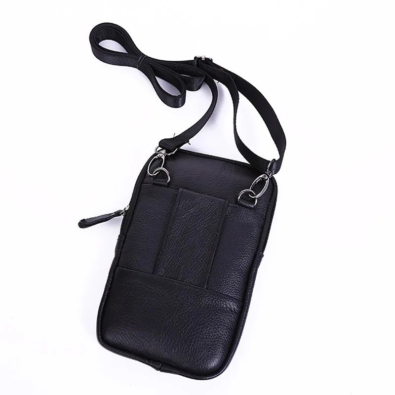 Leather Waist Bag Men's Mobile Phone Bag Wearing Belt Outdoor Sport One Shoulder Small Bag Doing Business Crossbody Bags