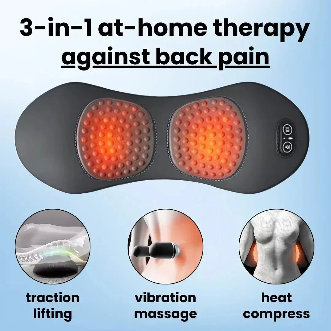 NEW 3-in-1 Back Massager Heat Vibration for Back Pain Relief Herniated Disc Stretch Support Traction Lower Back Massage Pillow