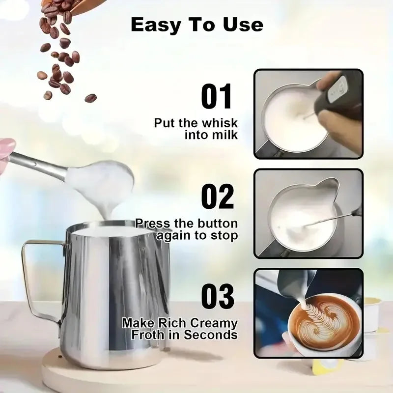 2-in-1 Electric Milk Frother and Handheld Mixer with USB Charging, 3-Speed Adjustable Powerful Motor, Handheld Milk Frother