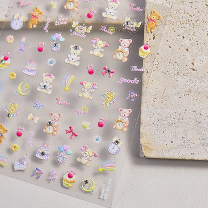 Collage Text English Letter Musical Note Star Graffiti Colorful 5D Love Heart Bowknot Nail Art Sticker Adhesive Manicure Decals
