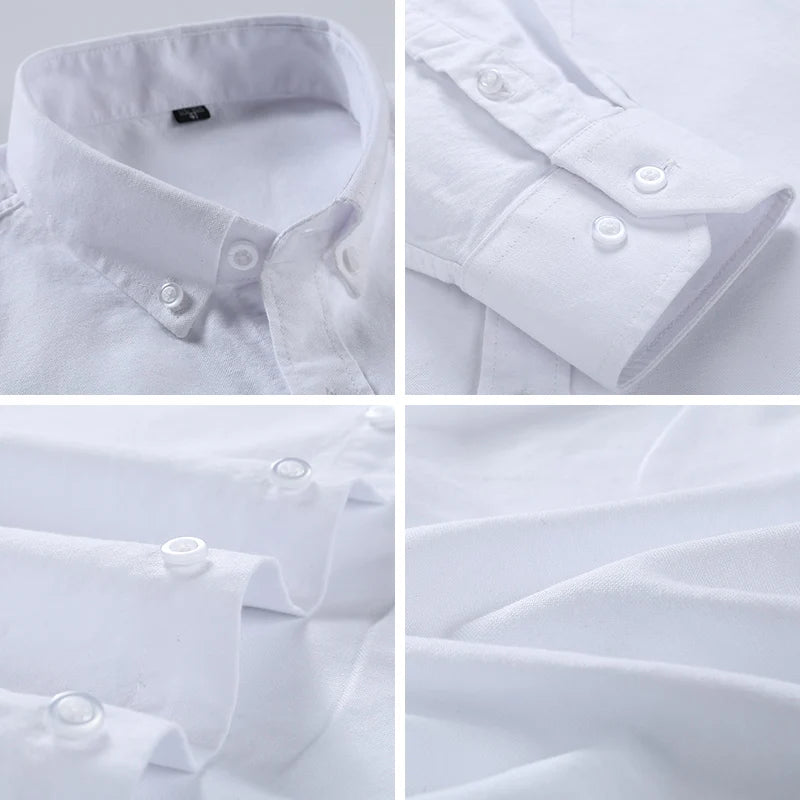 Large Size Full Men's Shirts 100% Pure Cotton Oxford Business Casual Shirt Soft Slim Fit Formal Plain Shirt Long Sleeve Clothes