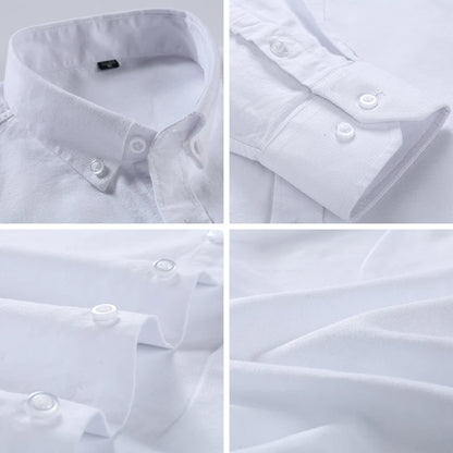 Large Size Full Men's Shirts 100% Pure Cotton Oxford Business Casual Shirt Soft Slim Fit Formal Plain Shirt Long Sleeve Clothes