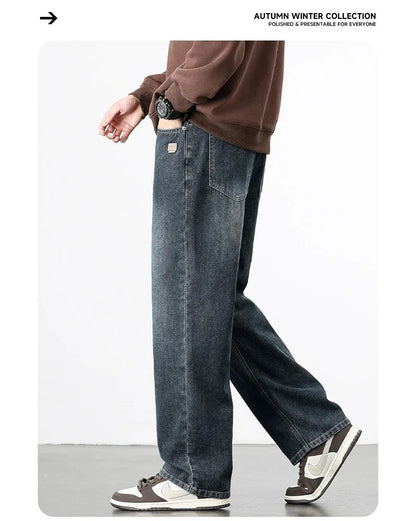 Spring Autumn American Retro Straight Jeans Men Streetwear Korean Fashion Loose Baggy Wide Leg Denim Pants Male Casual Trousers