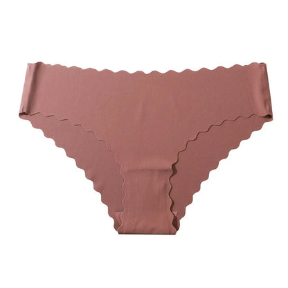 4Pcs/Set Ice Silk Mid-Rise Panties Women's Seamless Briefs Solid No Show Underwear Scalloped Edge Panties Sexy Lingerie XS-XL
