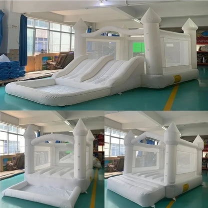 4m Inflatable Bounce House White Jumping Castle With Ball Pool Slide Birthday Party Decoration Gift Bouncy Castle