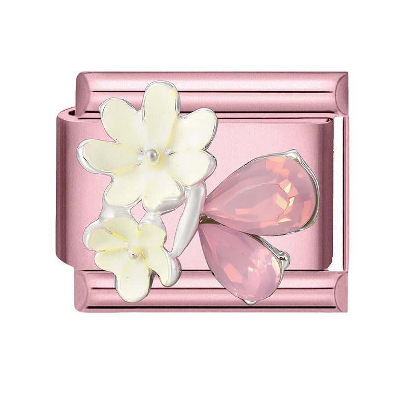 Pink Color Y2K Butterfly Star Bow Rabbit Heart Pendant Italian Charm Links Fit 9mm Stainless Steel Bracelet DIY Making Gifts