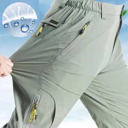 Longe Summer Quick Dry Hiking Pants Men Stretch Waterproof Tactical Pants Zipper Pockets Trousers Lightweight Fishing Pants