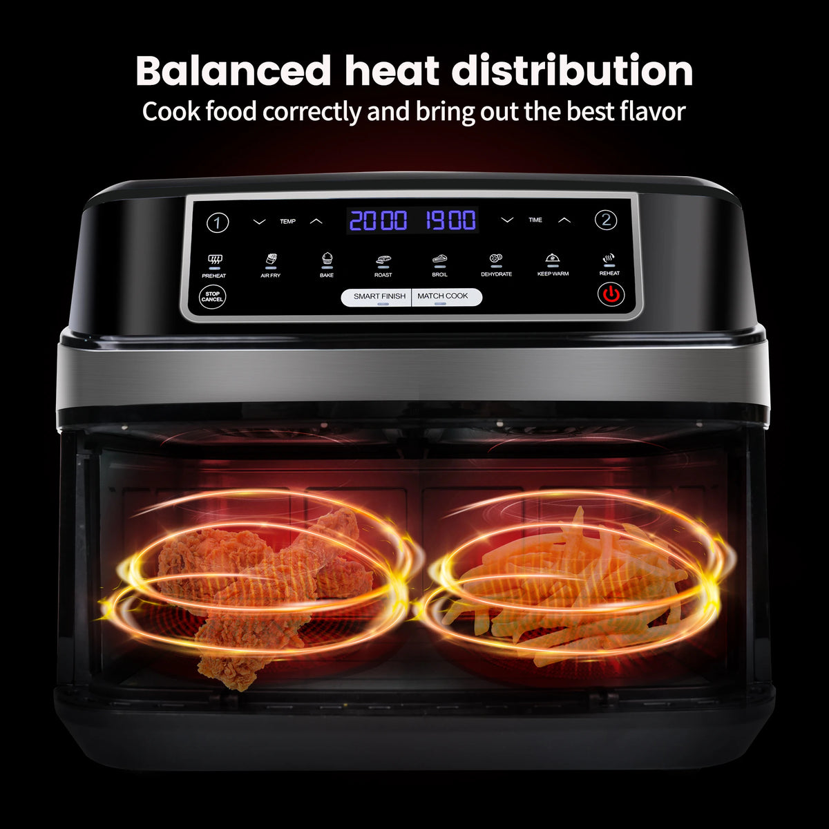 Hot Air Fryer Double Chamber 9 Litres XXL Air Fryer with 2 Independent 4.5L Drawers 8 Automatic Programmes with LED Touch Screen
