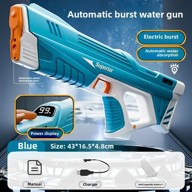 New Electric Water Guns Children Wholesale AutomaticWater Absorption Battery DisplayLarge Capacity Boys' Water PlayToyWater Gun