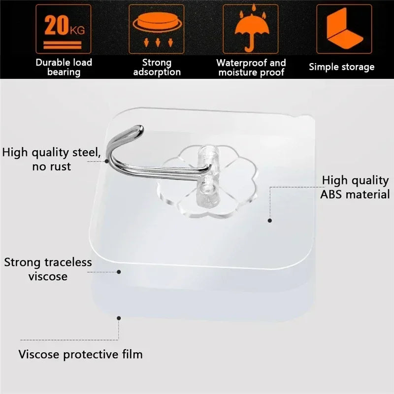 1-100PcsTransparent Self adhesive wall hooks Multi-Purpose Wall Hook Key Holder Towel Holder For Kitchen Bathroom Accessories