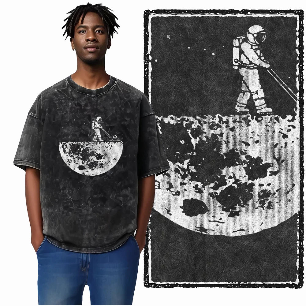 SA ASTRONAUT SPACE THEMES Printed Cotton Acid Washed Graphic Unisex T Shirt Cool Streetwear Men Tshirts Big Size Tee for men