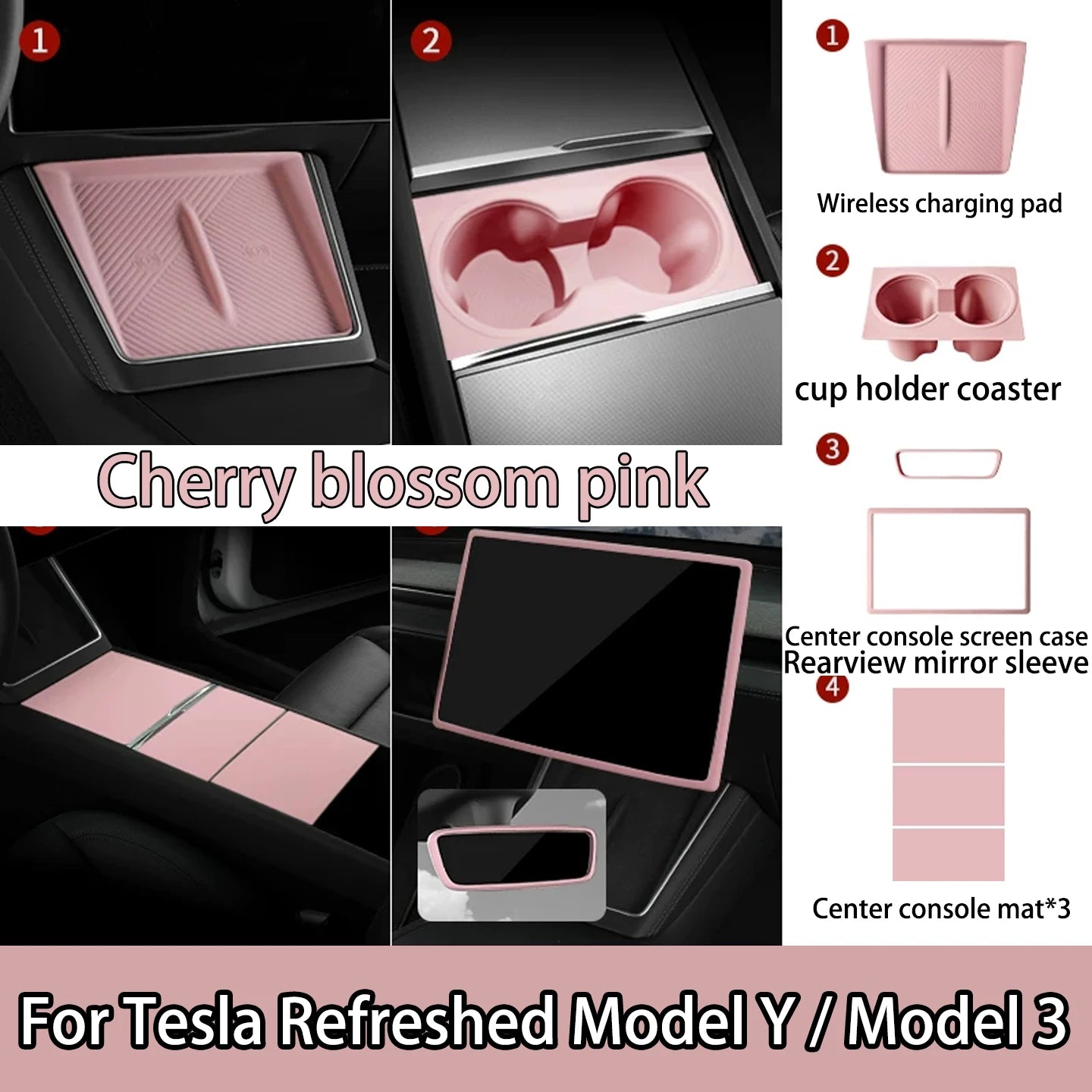 For Tesla Model Y/YL/3 Highland Center Console Wireless Charging Silicone Pad Cup Holder Mat Anti-slip black style accessories