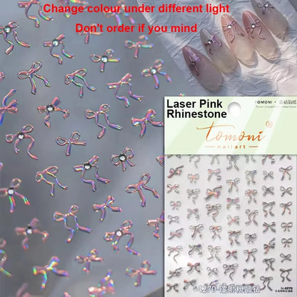 1pcs 5D Diamond Japanese White Lace Bow Nail Art Stickers Pearl Rhinestones Nail Decoration Adhesive Decals Slider DIY Accessory