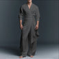 INCERUN Men Sets Solid V Neck Long Sleeve Long Style Shirt & Pants Two Pieces Sets Streetwear Loose Vintage Casual Men's Suit