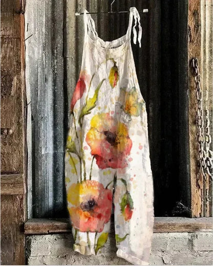 Women Jumpsuits Overalls Sleeveless Slash Neck Print Floral Wide Leg Pants High Street Autumn 2026 Casual Loose Backless