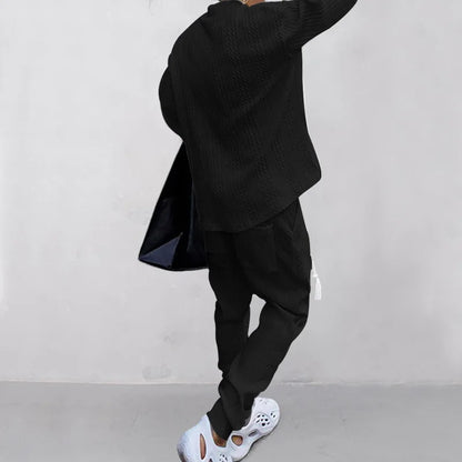2025 Cross-border New Men's Casual Trousers V-Neck Versatile Jacquard Knitted Sweater Set