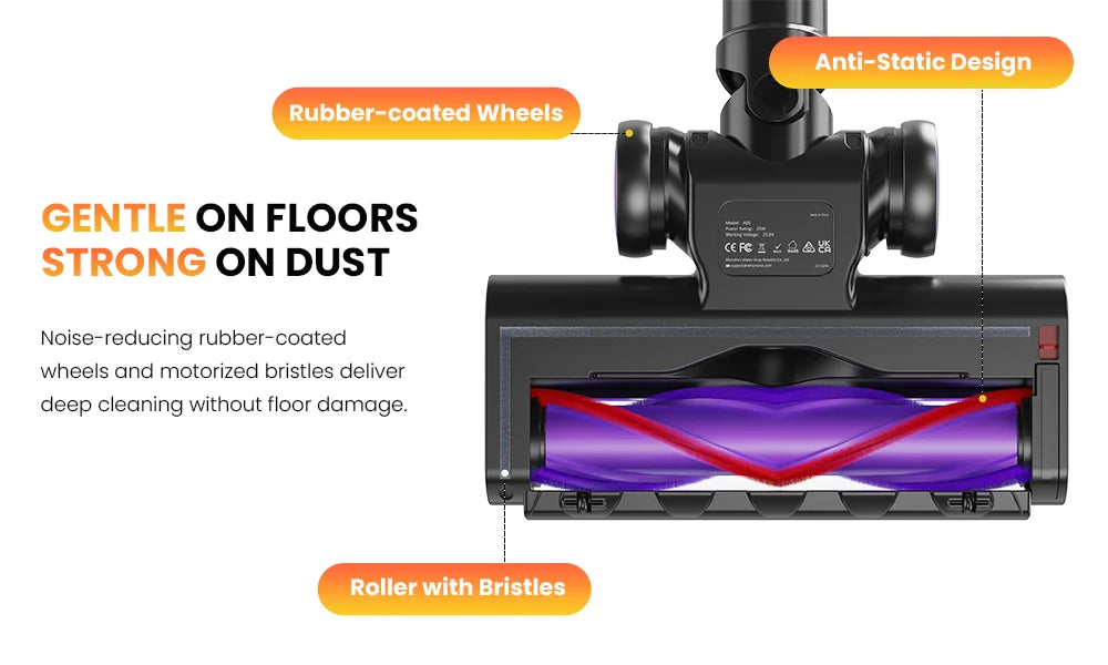 Erabros EV5 550W Cordless Vacuum Cleaner,70kPa Suction,80Mins Battery,LED Display,1.5L Dust Bin,Handheld Vacuum for Home Pet Car