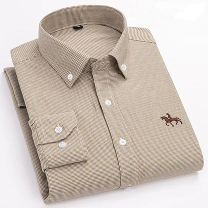 Basic Oxford Dress Shirt For Men Long Sleeve 100% Pure Cotton Solid  Casual Plaid Striped Social Business Male Regular-Fit S-6XL