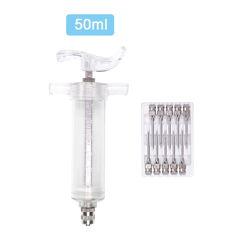 10/20/30/50ml Farm Animal Syringes Plastic Adjustable Dose Vaccine Injection with 10pcs needles Livestock Dispensing Tools