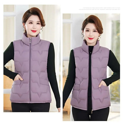 Fashion Women Down Cotton Jackets Vests Solid Stand Collar Zipper Cardigan Thicken Autumn Winter Warm Casual Sleeveless Coats