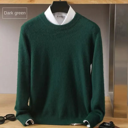 Men's 100% Pure Mink Cashmere Sweater O-Neck Pullovers Knit Large Size Mink Sweater Winter New Long Sleeve High-End Jumpers Tops
