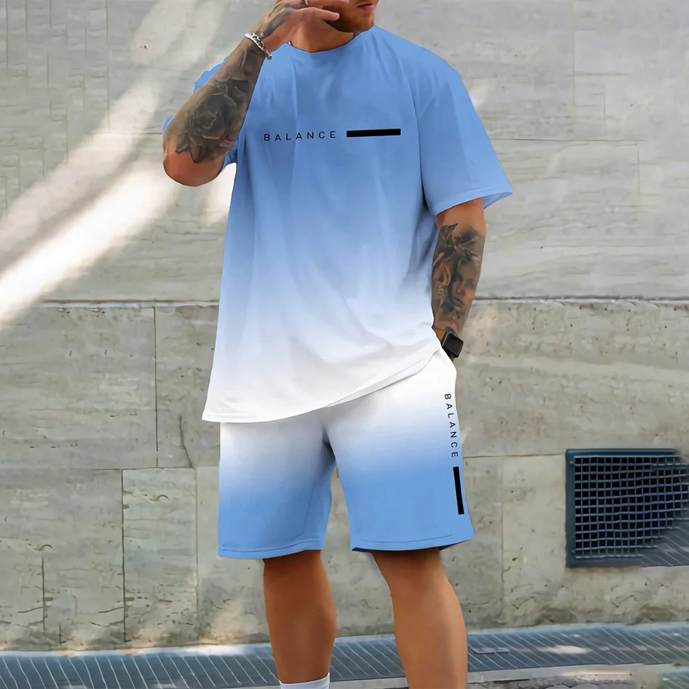 Men's 3D casual T-shirt suit plus size sportswear multifunctional casual suit summer  shorts  outdoor T-shirt shorts