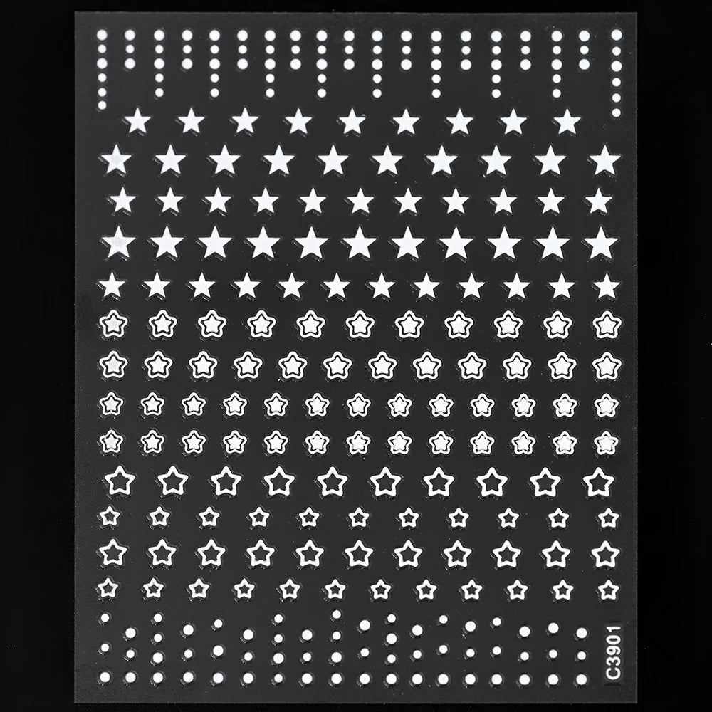 Black White Star 3D Nail Art Sticker Y2K Pentagram Self-Adhesive Decals Laser Shiny Glitters Starlight Manicure Ornaments Slider