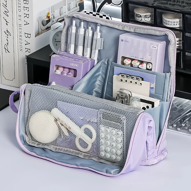 Washable Pencil Case Organizer, Large Capacity Multi Compartment Mesh Pocket Storage Bag for School Office Travel, Unisex Gift