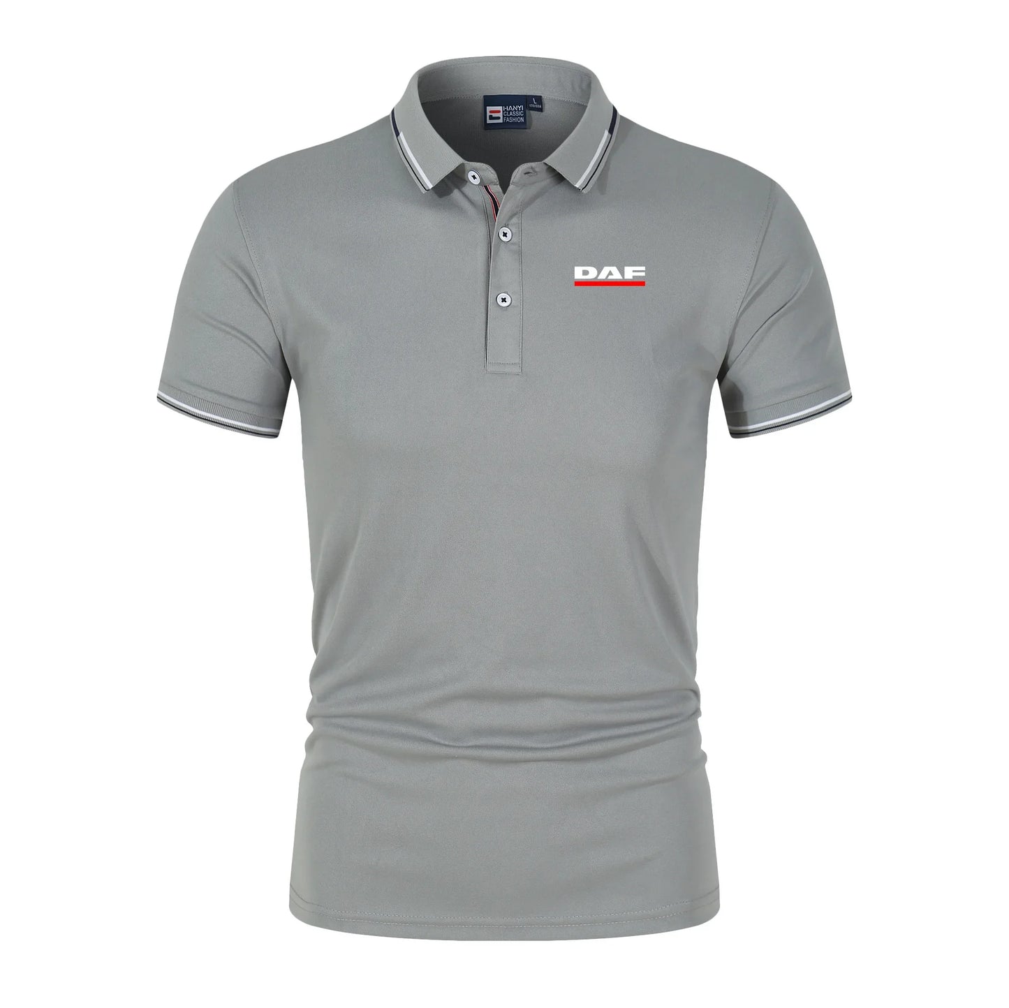 Men'S Casual Short Sleeve Polo Shirt DAF Logo Print Striped Color Block Sporty Style Collared Golf Shirt For Summer