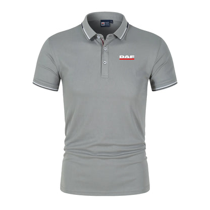 Men'S Casual Short Sleeve Polo Shirt DAF Logo Print Striped Color Block Sporty Style Collared Golf Shirt For Summer