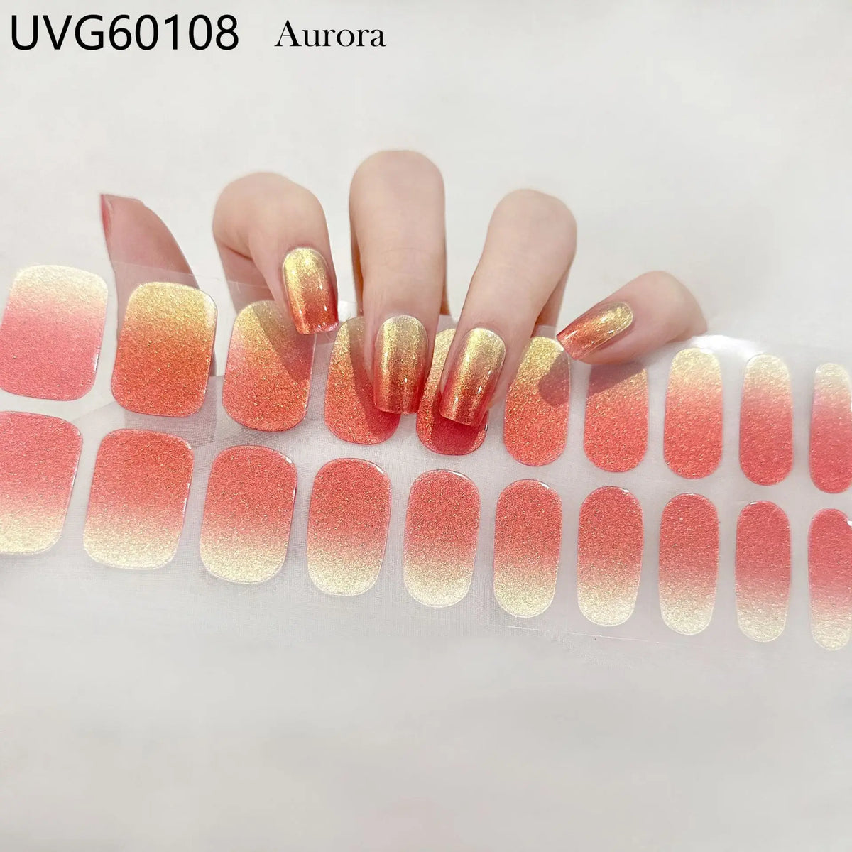16/20/22Tips Semi-Cured Gel Nail Wraps Full Cover Manicure DIY Waterproof Long Lasting Gel Nail Stickers set for UV Lamp Need