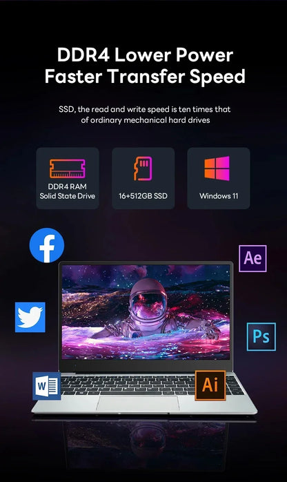 2026 New 14.1' Ultra Slim Laptop 16GB RAM 1/2TB SSD Windows 11 Pro Core I9-10980HK Notebook HD Games Office Study Computer