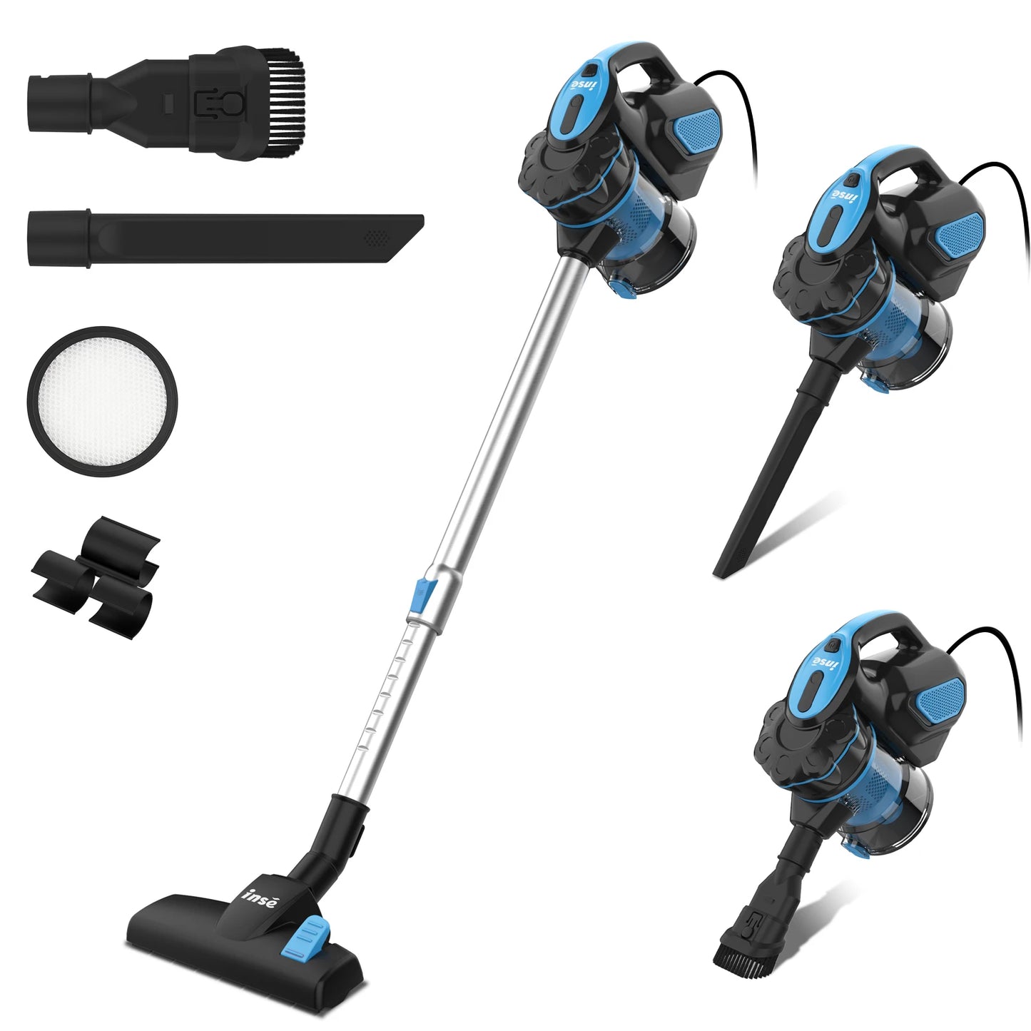 INSE Corded Vacuum Cleaner, 18000Pa Wired Stick Vacuum Cleaner Broom for Hard Floor, I5(Red, Blue)