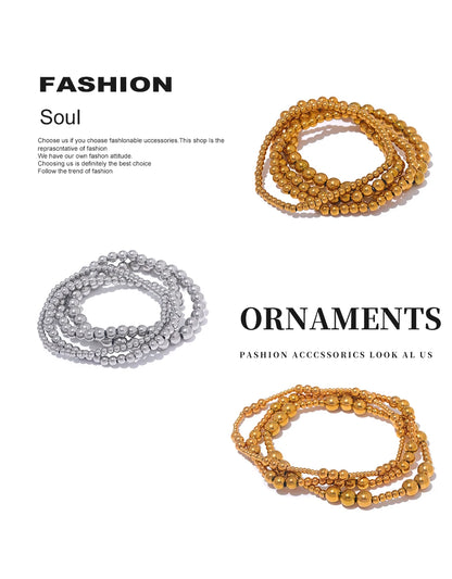 Yhpup 3/4/5/6 MM Stainless Steel Beads Daily Handmade Elastic Bracelet Bangle Waterproof Wrist Wholesale Gold Color Jewelry Men