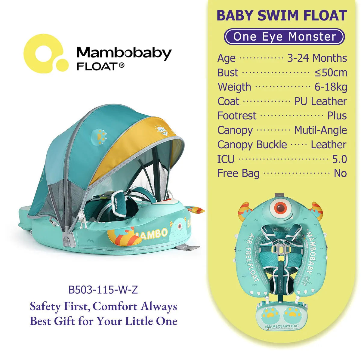 Mambobaby Float Safe Solid Core ST-Unicorn B503-143-W-Z Comfort Always: Skin-friendly Coat Baby Swimming Ring Toddler Pool Float