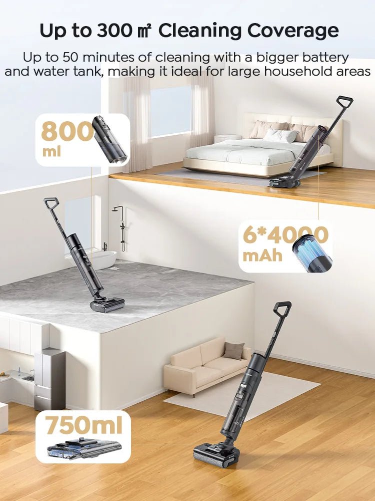 Laresar S7 Pro Cordless Wet Dry Vacuum Cleaner Mop, Lay-Flat 5-Min Drying 80°C Hot Wash 19000 Pa 50min Runtime Home Floor Washer
