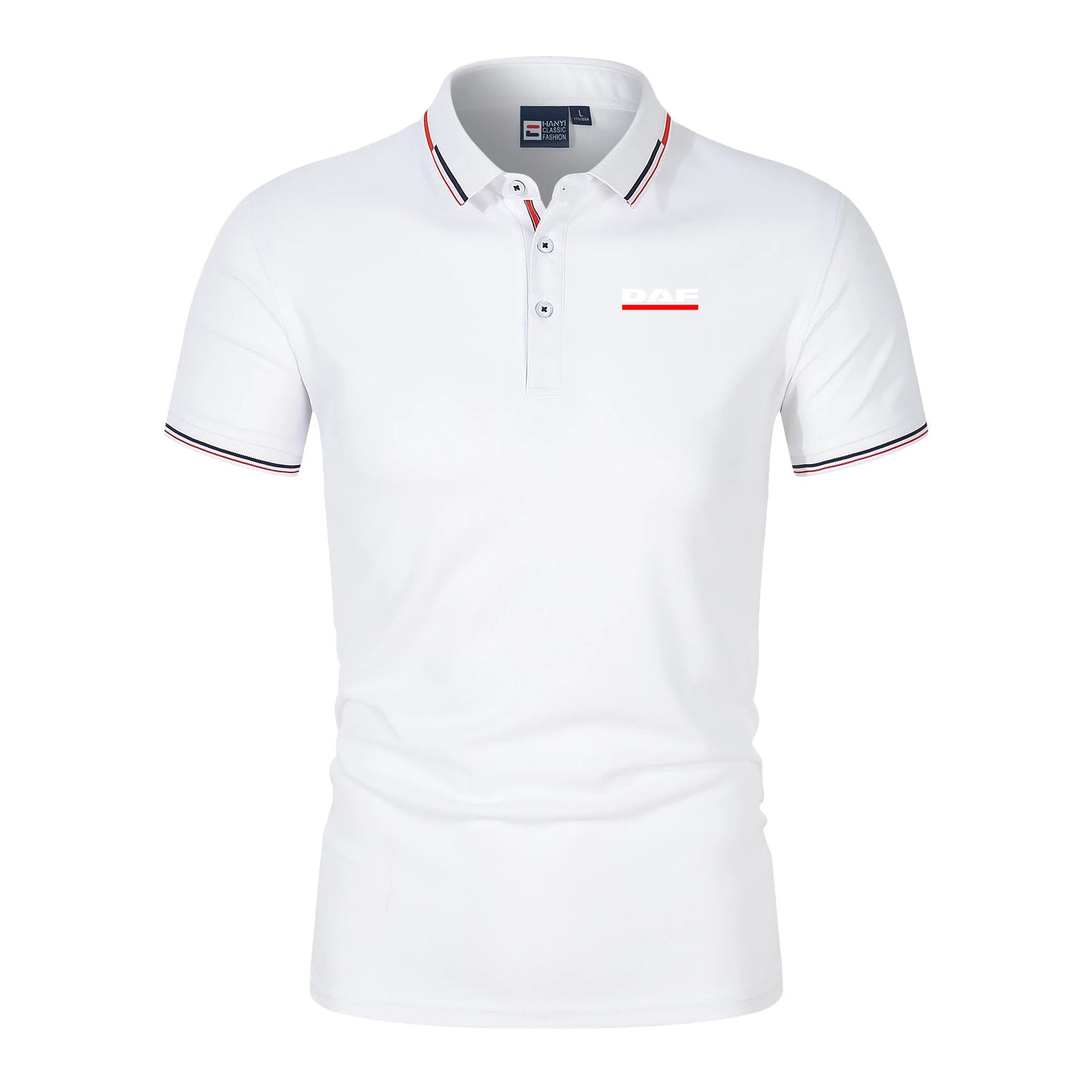 Men'S Casual Short Sleeve Polo Shirt DAF Logo Print Striped Color Block Sporty Style Collared Golf Shirt For Summer
