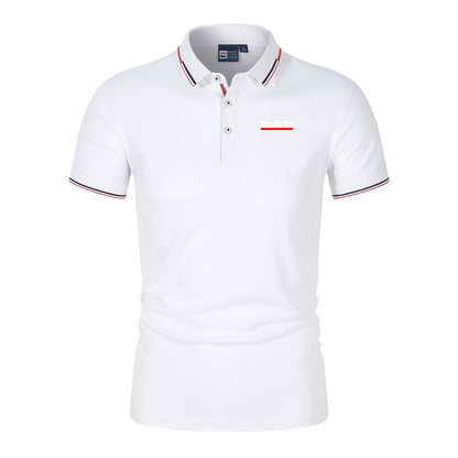 Men'S Casual Short Sleeve Polo Shirt DAF Logo Print Striped Color Block Sporty Style Collared Golf Shirt For Summer