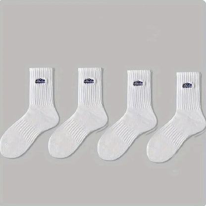 4 pairs of unisex socks with oil painting pattern  thin breathable and versatile casual mid length socks