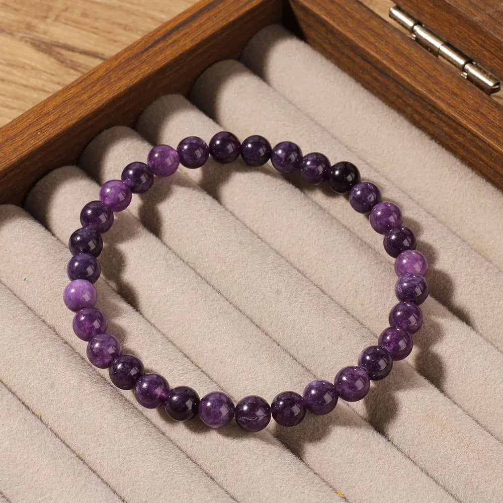 Natural Stone Real Amethyst Beads Bracelets 6/8/10mm Smooth Round Beaded Bracelet Men Women Stretch Jewelry Gifts