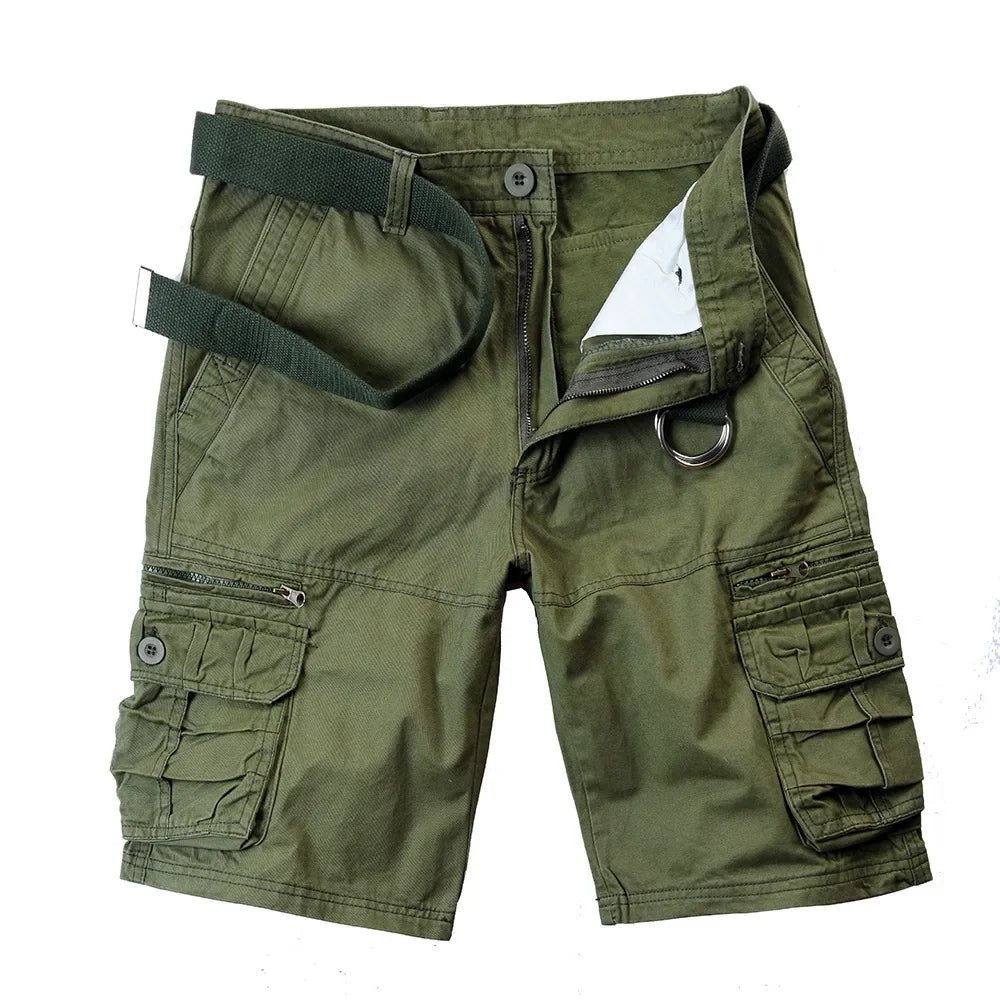 2026 Summer Men's Cotton Cargo Shorts Multi-Pocket Casual Short Pants Male Hiking Loose Solid Jogging Shorts No Belt Plus Size