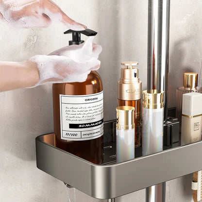 YM No-Drill Installation Bathroom Showerhead Storage Rack Tray Rain Shower Rod Holder Lift Bracket for Bathroom Organization