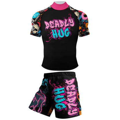 Cody Lundin New Designs Customized Short Sleeves Polyester Stretchy Rash Guards Shorts MMA BJJ Sets With Rubber Waistband
