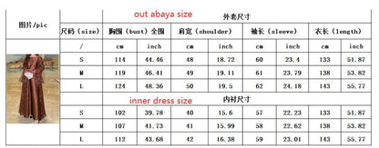 Muslim Women Abaya Dress 2 Piece Set Flare Sleeve Lace Sequin Satin Morocco Caftan Dress Musulman Ensembles Cadigan Outfit Suits