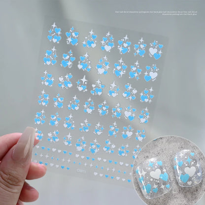 3D Valentine's Day Love Heart Nail Art Sticker Red White Cross Stars Self-Adhesive Nail Decals 8*10cm Kawaii Heart Nail Sticker